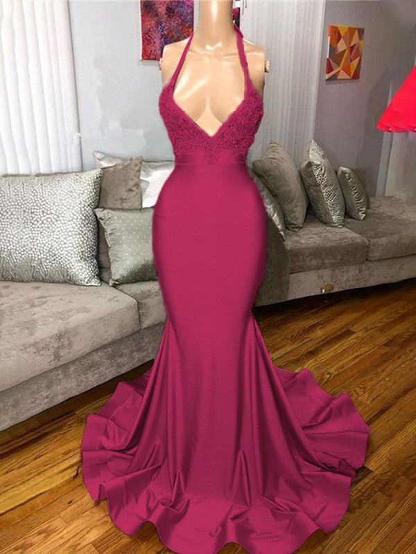 Gorgeous Pink Mermaid Charmeuse Ruffles V-neck Sleeveless Sweep/Brush Train Prom Dress