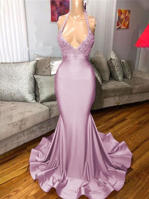 Gorgeous Pink Mermaid Charmeuse Ruffles V-neck Sleeveless Sweep/Brush Train Prom Dress