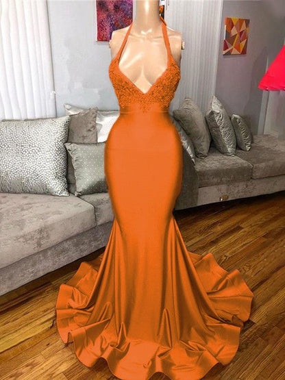 Gorgeous Pink Mermaid Charmeuse Ruffles V-neck Sleeveless Sweep/Brush Train Prom Dress