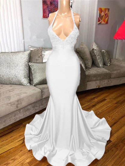 Gorgeous Pink Mermaid Charmeuse Ruffles V-neck Sleeveless Sweep/Brush Train Prom Dress