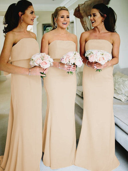 Sheath/Column Stretch Crepe Ruffles Strapless Sleeveless Sweep/Brush Train Bridesmaid Dresses