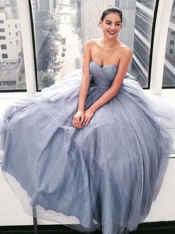 Embracing Grace Princess Style Tulle Ruched Sweetheart Sleeveless Sweep/Brush Train Prom Dress
