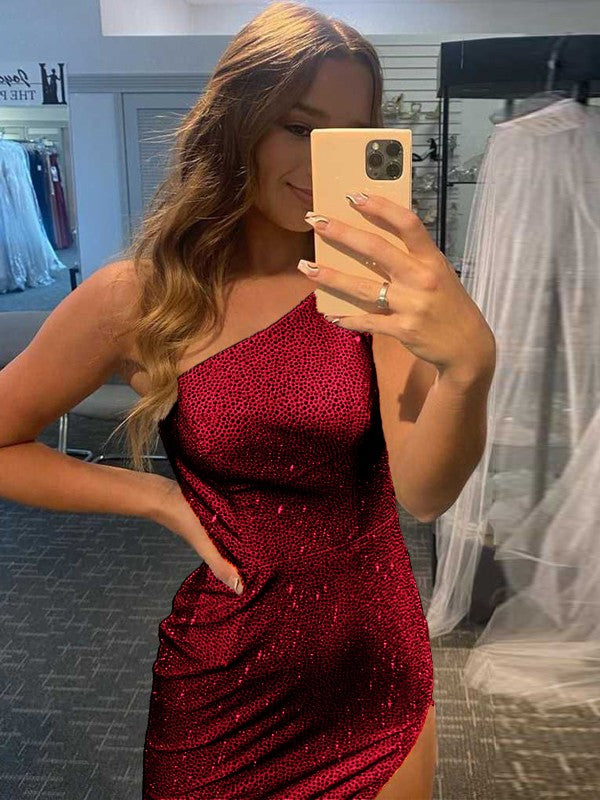 Easily Adored Sheath Sequins Ruched One-Shoulder Sleeveless Sweep/Brush Train Prom Dress