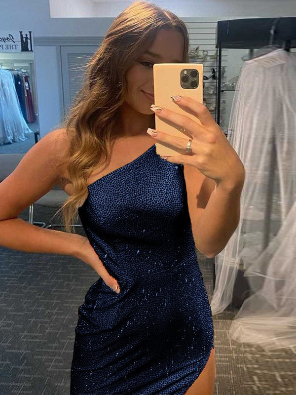 Easily Adored Sheath Sequins Ruched One-Shoulder Sleeveless Sweep/Brush Train Prom Dress