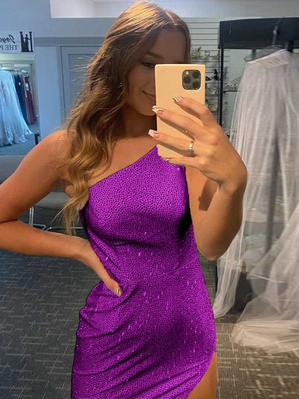 Easily Adored Sheath Sequins Ruched One-Shoulder Sleeveless Sweep/Brush Train Prom Dress