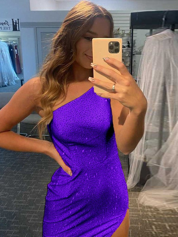 Easily Adored Sheath Sequins Ruched One-Shoulder Sleeveless Sweep/Brush Train Prom Dress