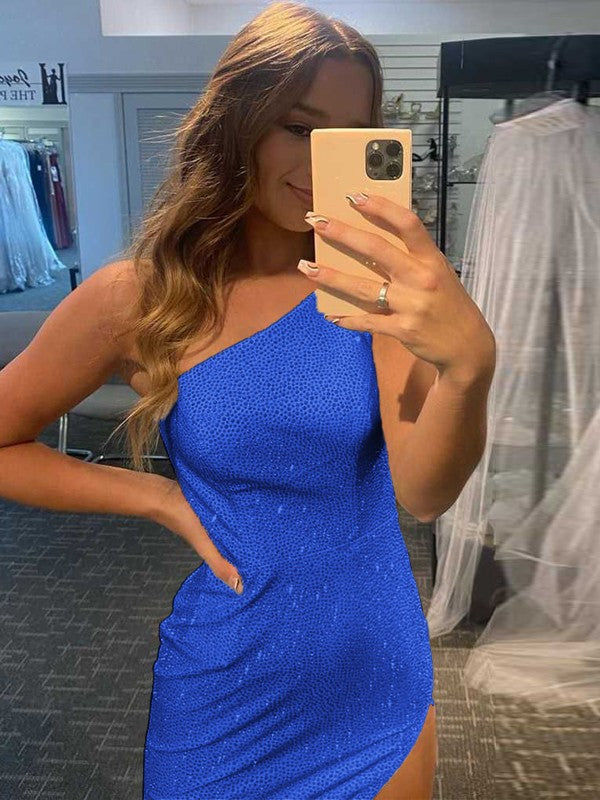 Easily Adored Sheath Sequins Ruched One-Shoulder Sleeveless Sweep/Brush Train Prom Dress