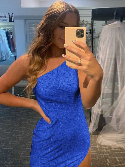 Easily Adored Sheath Sequins Ruched One-Shoulder Sleeveless Sweep/Brush Train Prom Dress