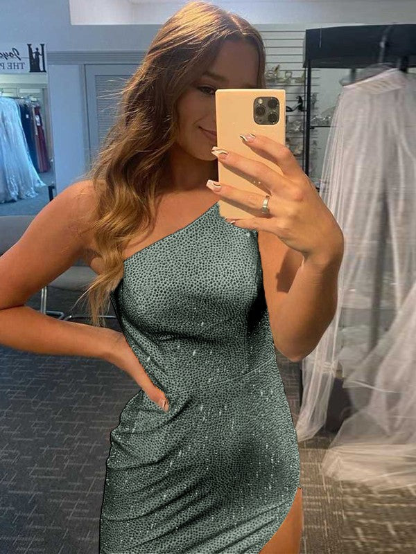 Easily Adored Sheath Sequins Ruched One-Shoulder Sleeveless Sweep/Brush Train Prom Dress