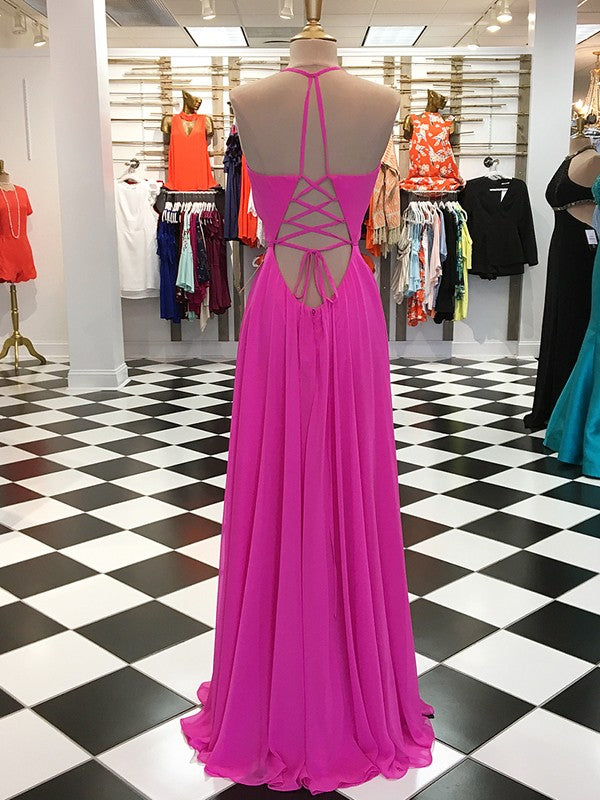 Memorable Magic Princess Style Chiffon Ruffles V-neck Sleeveless Sweep/Brush Train Prom Dress