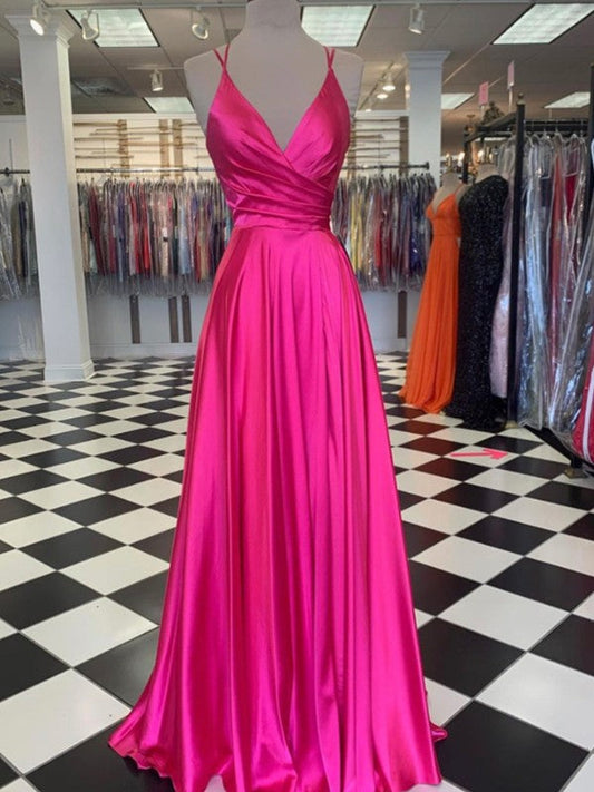 Romantic Vibes Princess Style Elastic Woven Satin Ruffles V-neck Sleeveless Sweep/Brush Train Prom Dress
