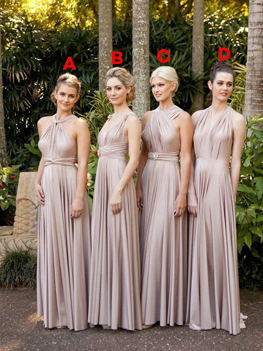 A-Line/Princess Silk like Satin Ruffles Halter Sleeveless Sweep/Brush Train Bridesmaid Dresses