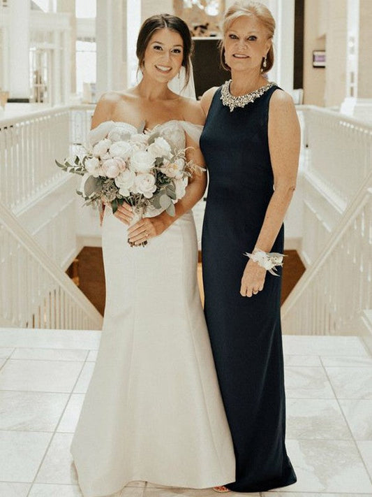 Sheath/Column Stretch Crepe Beading Jewel Sleeveless Floor-Length Mother of the Bride Dress