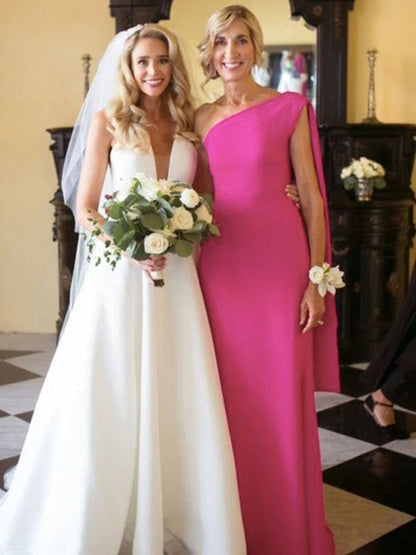 Sheath/Column Stretch Crepe Ruched One-Shoulder Sleeveless Floor-Length Mother of the Bride Dress