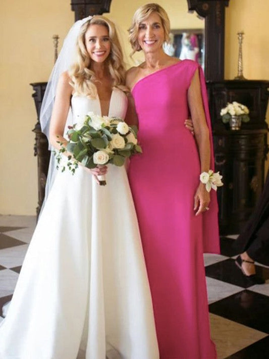 Sheath/Column Stretch Crepe Ruched One-Shoulder Sleeveless Floor-Length Mother of the Bride Dress