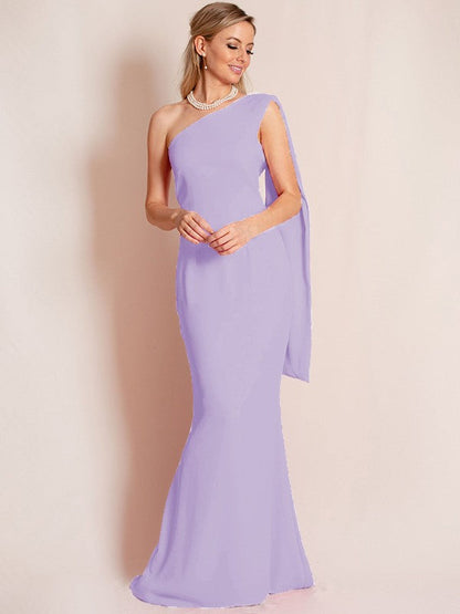 Sheath/Column Stretch Crepe Ruched One-Shoulder Sleeveless Floor-Length Mother of the Bride Dress