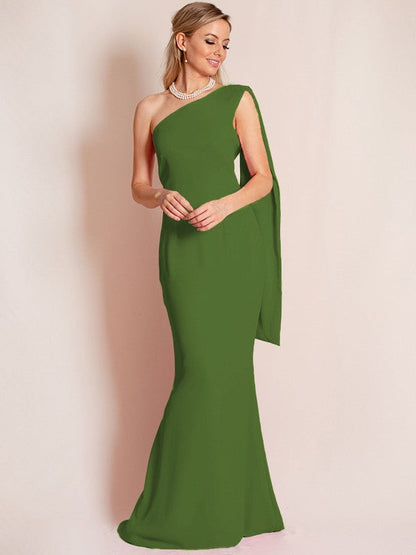 Sheath/Column Stretch Crepe Ruched One-Shoulder Sleeveless Floor-Length Mother of the Bride Dress