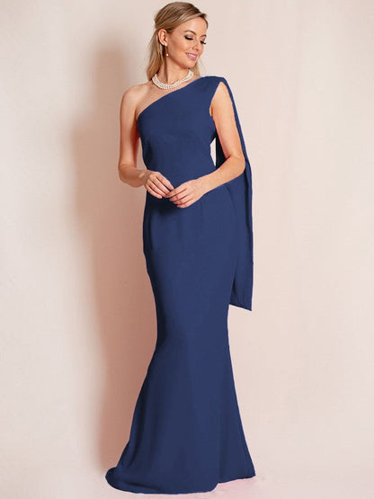 Sheath/Column Stretch Crepe Ruched One-Shoulder Sleeveless Floor-Length Mother of the Bride Dress