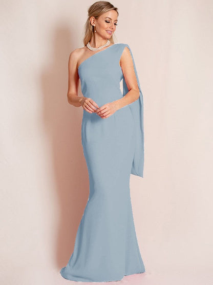 Sheath/Column Stretch Crepe Ruched One-Shoulder Sleeveless Floor-Length Mother of the Bride Dress