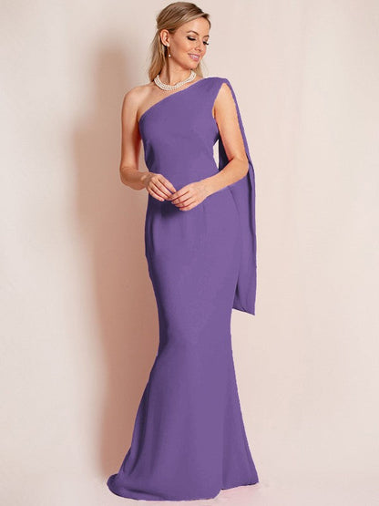 Sheath/Column Stretch Crepe Ruched One-Shoulder Sleeveless Floor-Length Mother of the Bride Dress