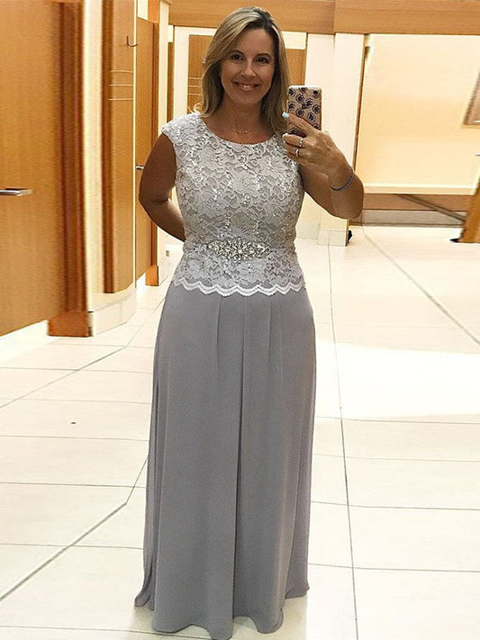 A-Line/Princess Chiffon Lace Scoop Sleeveless Floor-Length Mother of the Bride Dress