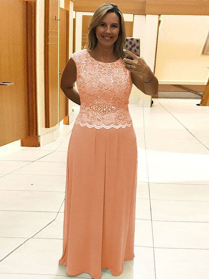A-Line/Princess Chiffon Lace Scoop Sleeveless Floor-Length Mother of the Bride Dress
