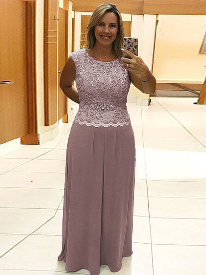 A-Line/Princess Chiffon Lace Scoop Sleeveless Floor-Length Mother of the Bride Dress