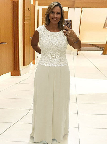 A-Line/Princess Chiffon Lace Scoop Sleeveless Floor-Length Mother of the Bride Dress