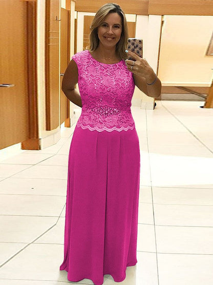 A-Line/Princess Chiffon Lace Scoop Sleeveless Floor-Length Mother of the Bride Dress