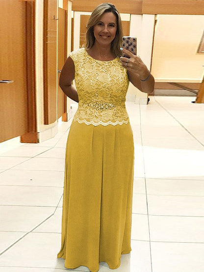 A-Line/Princess Chiffon Lace Scoop Sleeveless Floor-Length Mother of the Bride Dress