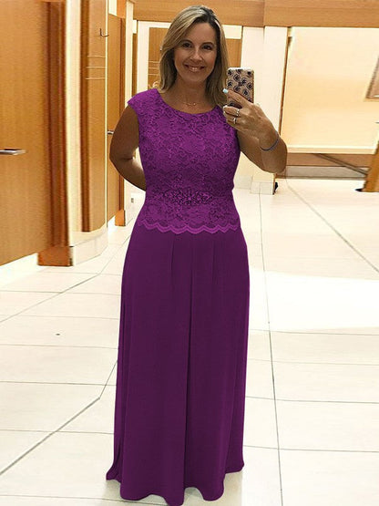 A-Line/Princess Chiffon Lace Scoop Sleeveless Floor-Length Mother of the Bride Dress