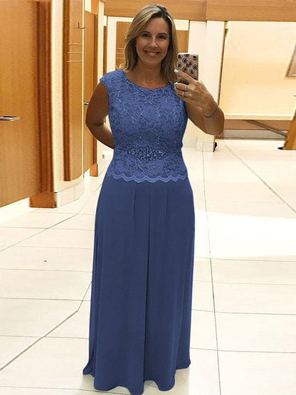 A-Line/Princess Chiffon Lace Scoop Sleeveless Floor-Length Mother of the Bride Dress