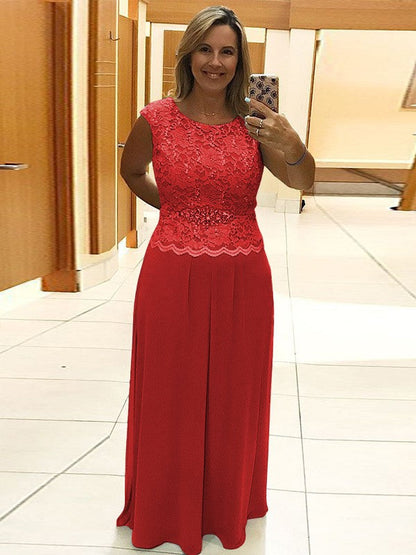 A-Line/Princess Chiffon Lace Scoop Sleeveless Floor-Length Mother of the Bride Dress
