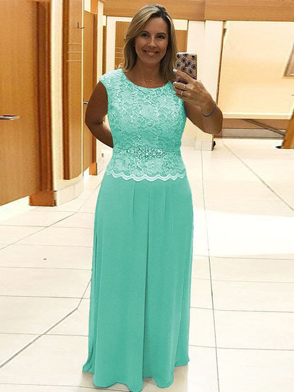 A-Line/Princess Chiffon Lace Scoop Sleeveless Floor-Length Mother of the Bride Dress