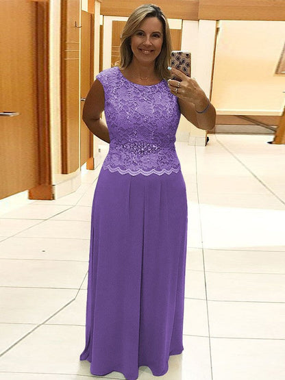 A-Line/Princess Chiffon Lace Scoop Sleeveless Floor-Length Mother of the Bride Dress