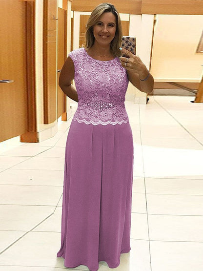 A-Line/Princess Chiffon Lace Scoop Sleeveless Floor-Length Mother of the Bride Dress