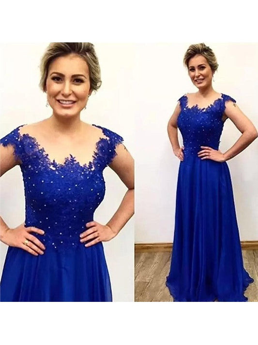 A-Line/Princess Chiffon Applique Scoop Sleeveless Sweep/Brush Train Mother of the Bride Dress