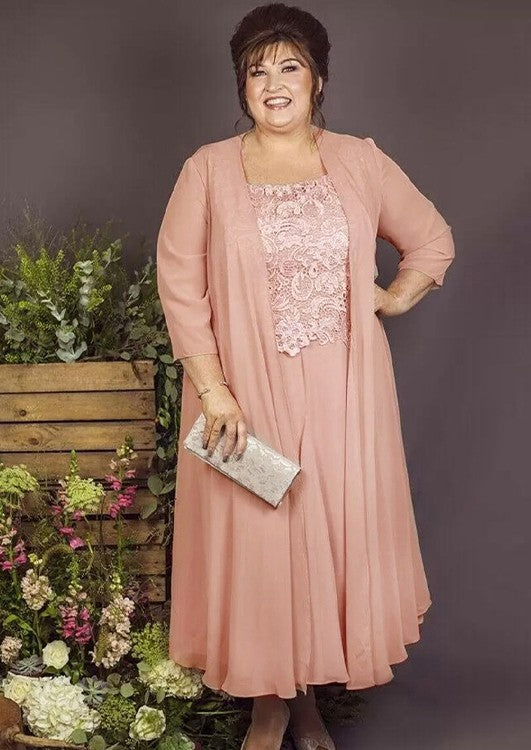 A-Line/Princess Chiffon Lace Square Sleeveless Ankle-Length Mother of the Bride Dress