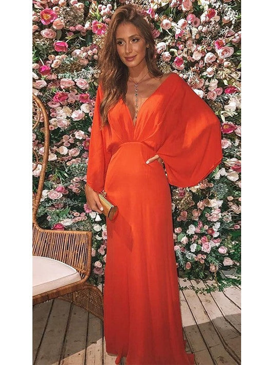 A-Line/Princess Chiffon Ruched V-neck Long Sleeves Floor-Length Mother of the Bride Dress