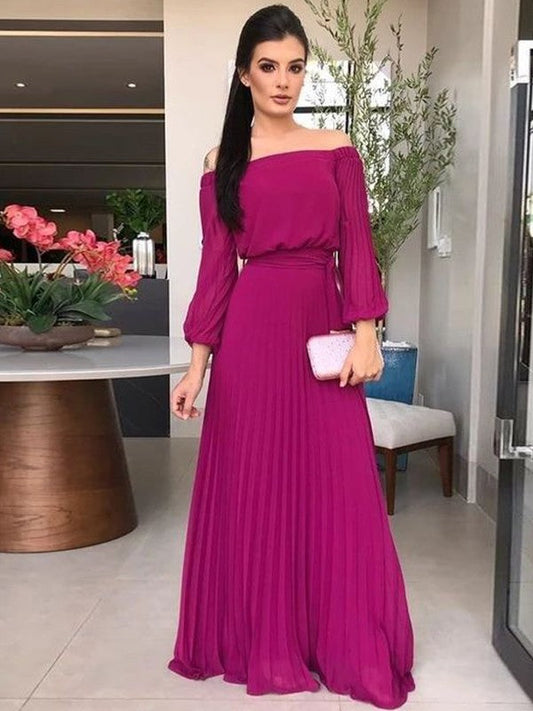 A-Line/Princess Chiffon Ruffles Off-the-Shoulder Long Sleeves Floor-Length Mother of the Bride Dress