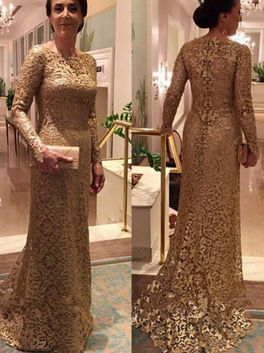 Sheath/Column Lace Scoop Long Sleeves Sweep/Brush Train Mother of the Bride Dress