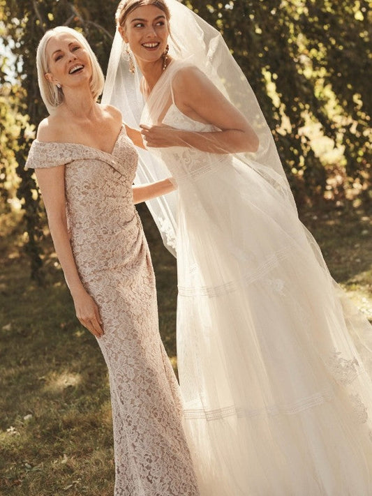 Sheath/Column Lace Ruched Off-the-Shoulder Sleeveless Floor-Length Mother of the Bride Dress