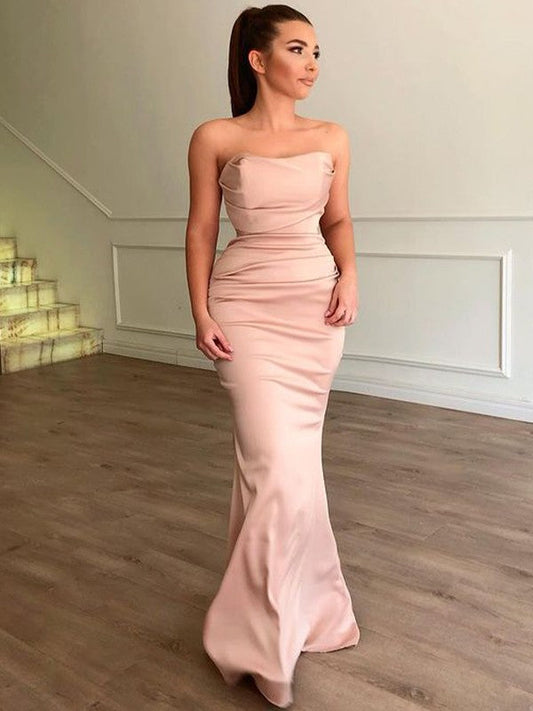 Savor the Occasion Sheath Style Charmeuse Ruched Strapless Sleeveless Floor-Length Prom Dress