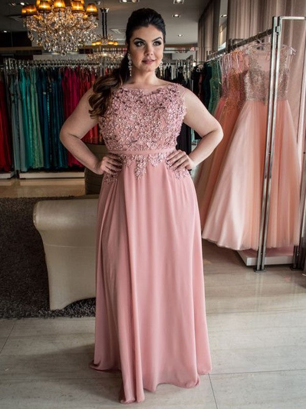 A-Line/Princess Chiffon Applique Scoop Sleeveless Floor-Length Mother of the Bride Dress