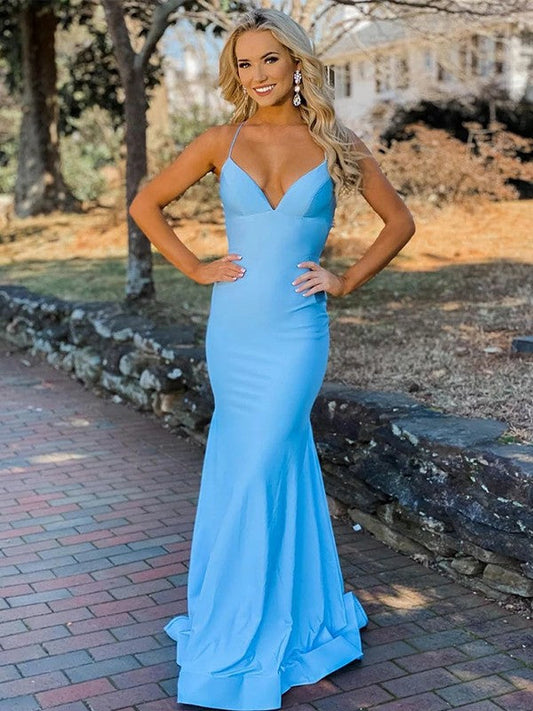 Sheath/Column Jersey Ruched V-neck Sleeveless Sweep/Brush Train Prom Dress