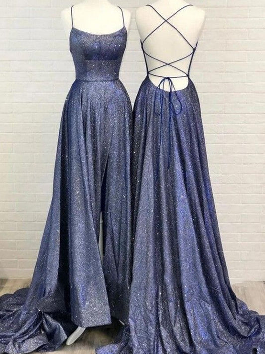 A-Line/Princess Ruffles Spaghetti Straps Sleeveless Sweep/Brush Train Prom Dress