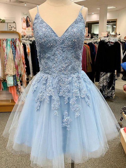 Fabulous Fit Princess Style Tulle Applique V-neck Sleeveless Short/Mini Prom Dress