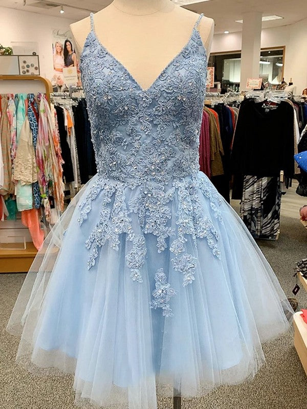 Fabulous Fit Princess Style Tulle Applique V-neck Sleeveless Short/Mini Homecoming Dress