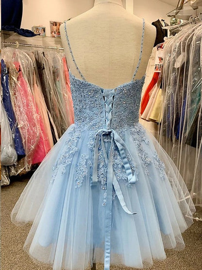 Fabulous Fit Princess Style Tulle Applique V-neck Sleeveless Short/Mini Prom Dress