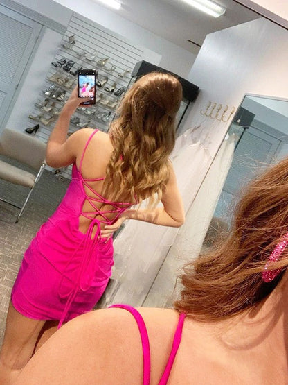 Modern Mood Sheath Jersey Ruched V-neck Sleeveless Short/Mini Homecoming Dress